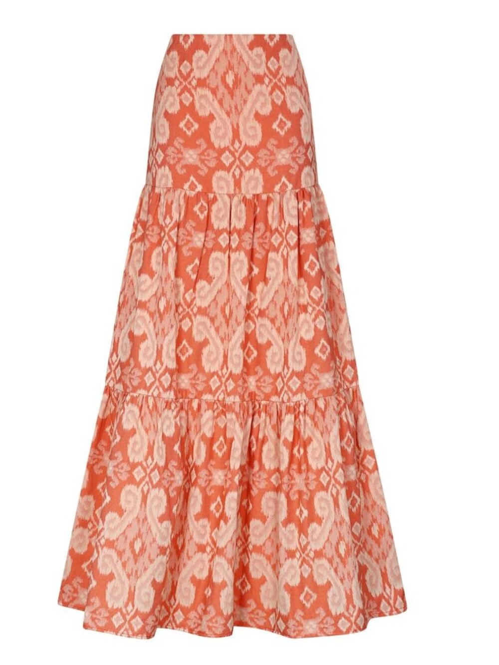 NWT Aguaclara Linen Maxi Skirt Orangers Printed Paisley Size Medium